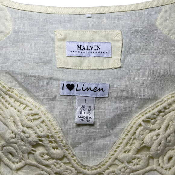 MALVIN I Love Linen Crochet Boho Yellow Embroidered Tunic Top Women's Size Large - Picture 6 of 9